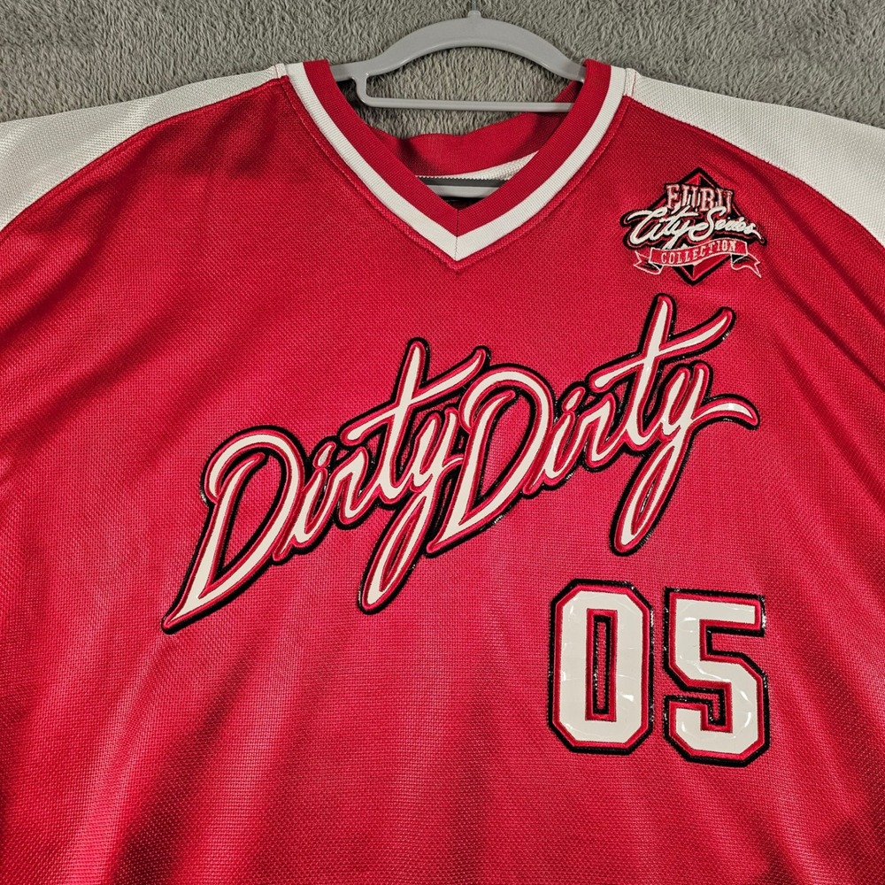 FUBU City Series Dirty Dirty 05‎ Baseball Jersey Red White Mens XXXL 3XL Vintage